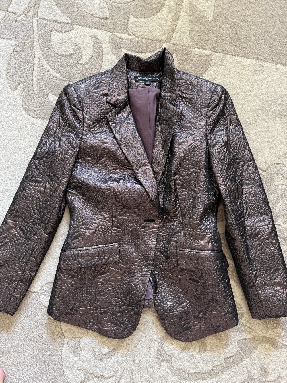 Elizabeth and James Metallic Chocolate Brown Embossed Blazer